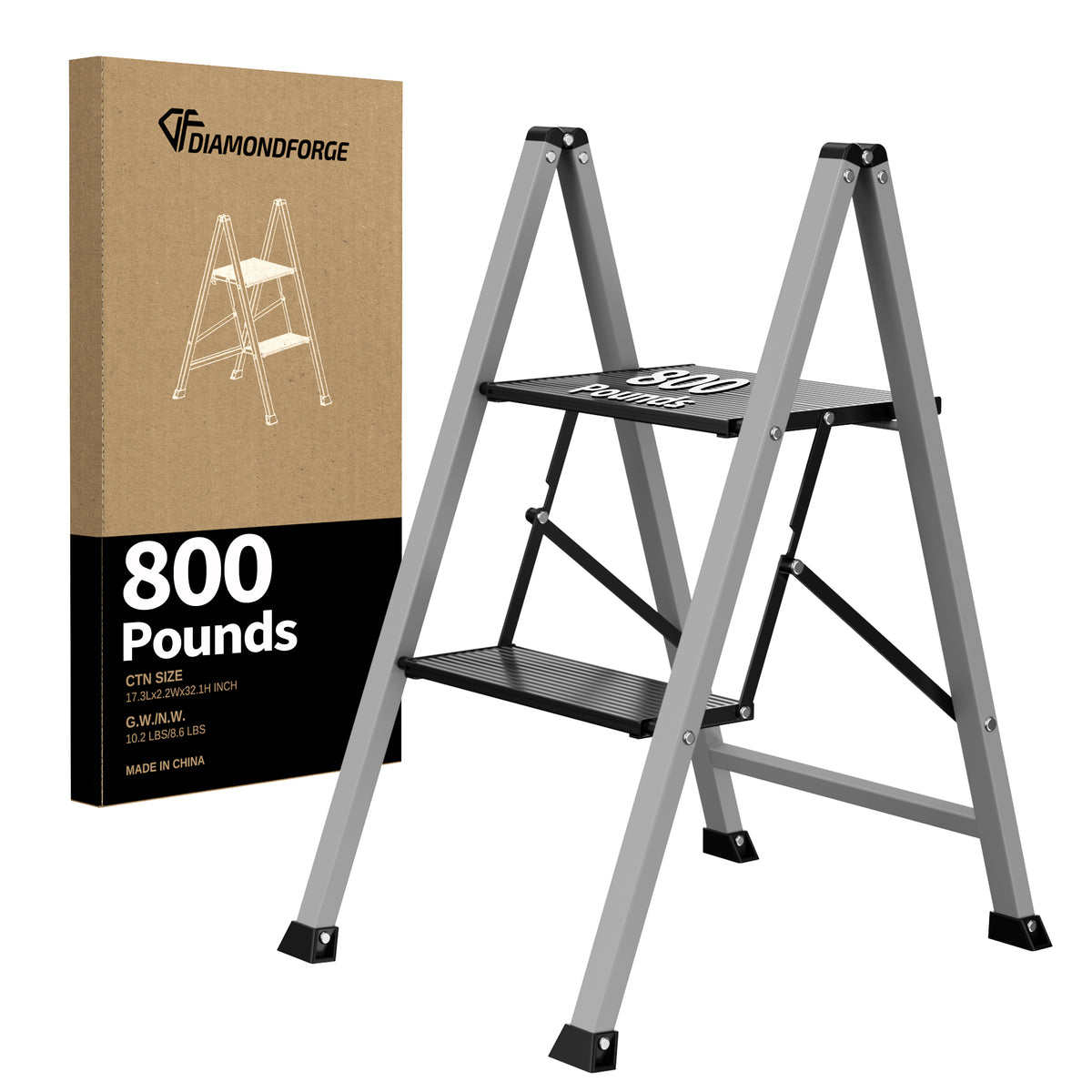 DIAMONDFORGE 3 Step Ladder,800 lbs Capacity Aluminum Ladder, Folding S ...