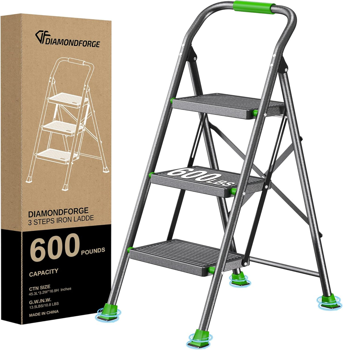 Step Ladder Foldable Folding Stool - for Home Adults Kitchen 3 Steppin ...