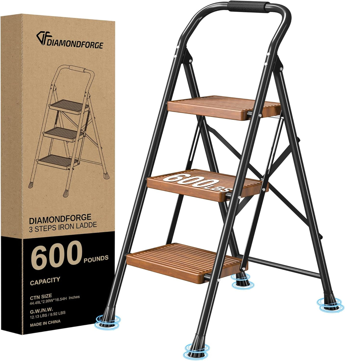 Step Ladder Foldable Folding Stool - for Home Adults Kitchen 3 Steppin ...