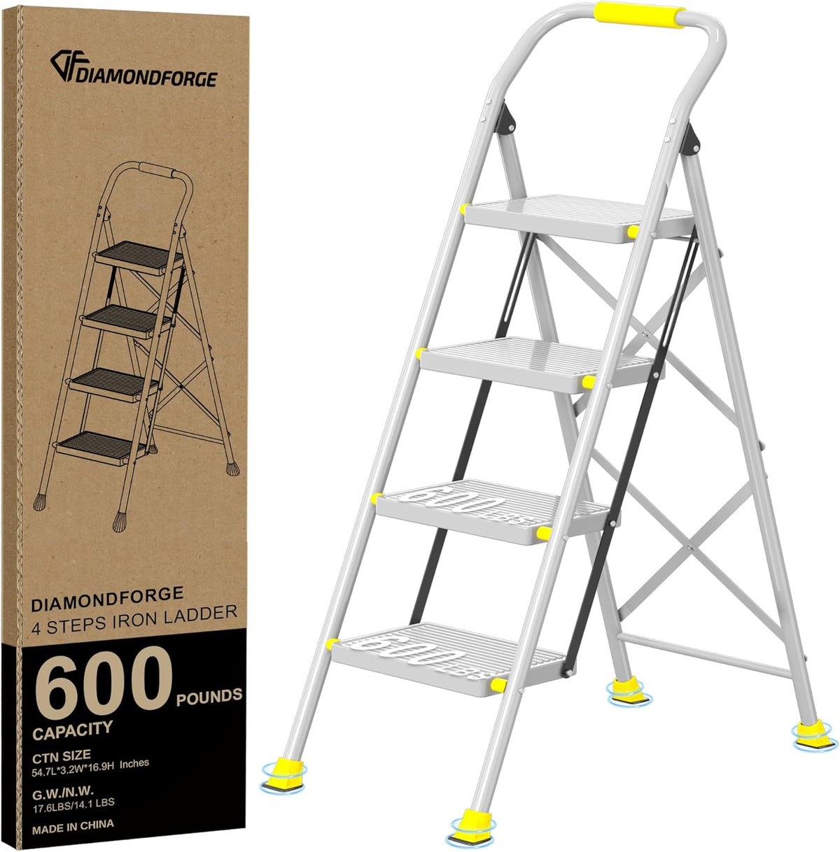 Step Ladder Foldable Folding Stool - for Home Adults Kitchen 4 Steppin ...