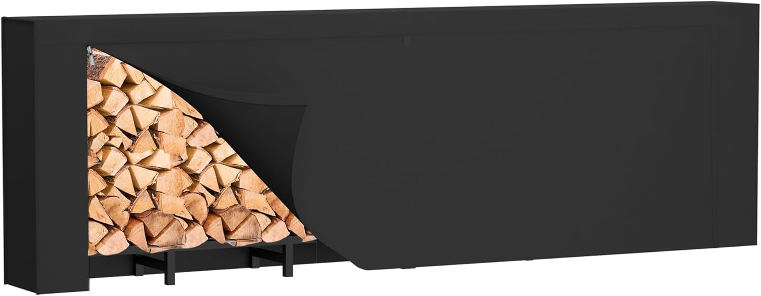 8ft Firewood Rack Outdoor with Cover, Heavy Duty Fire Wood Stand, Meta ...