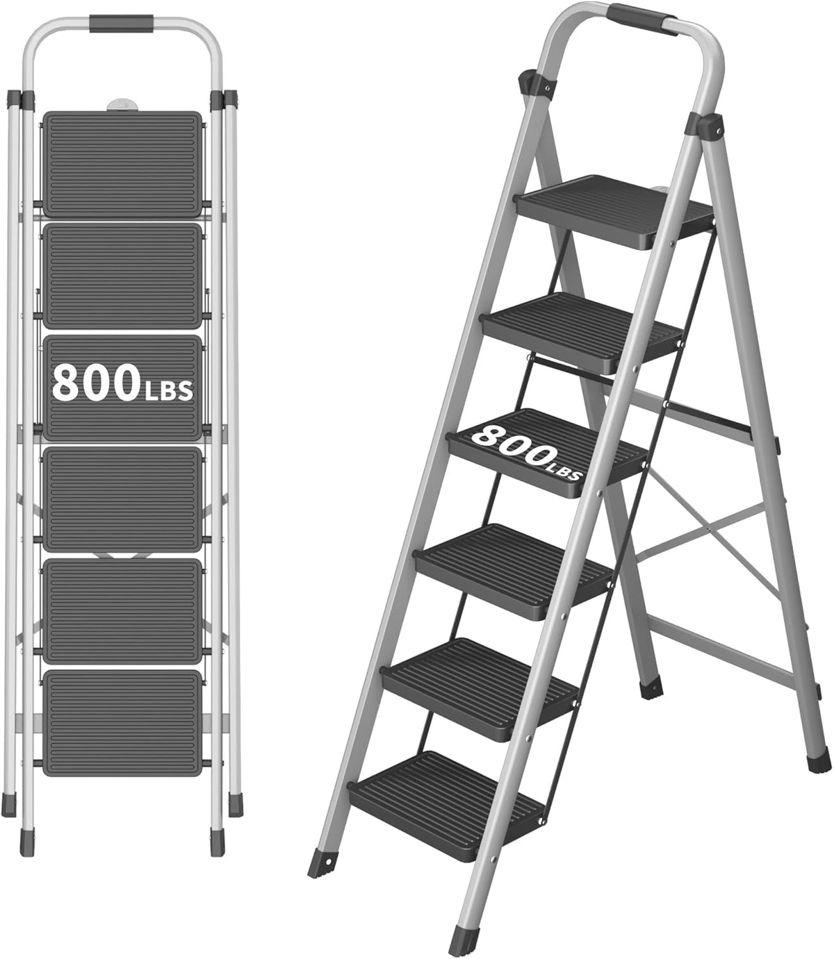 6step Stool 6-Step Foldable Step Ladder Stool with Handle, Anti-Slip Wide Pedals ...