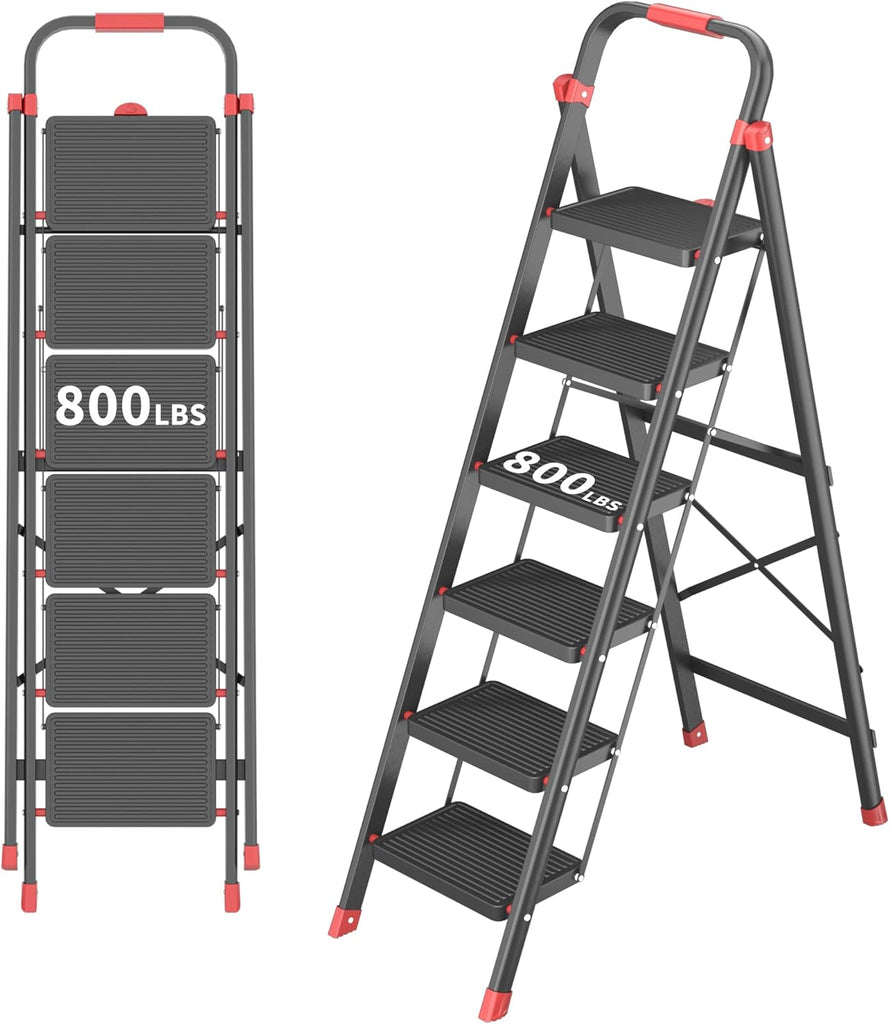 6step Stool 6-Step Foldable Step Ladder Stool with Handle, Anti-Slip Wide Pedals ...