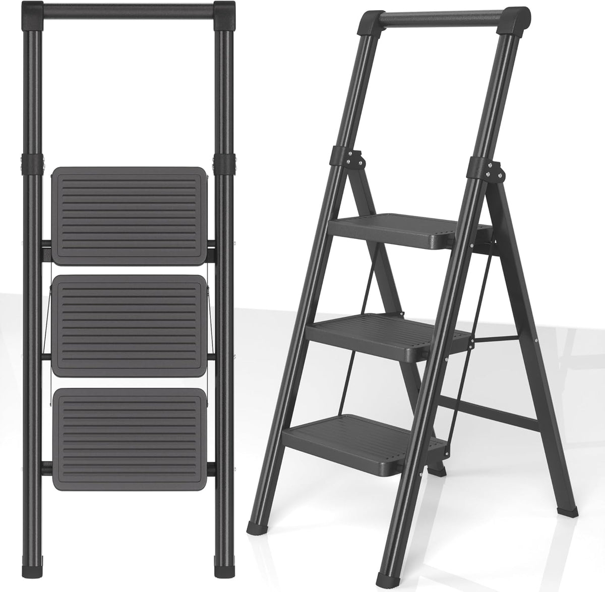3 Step Ladder, DIAMONDFORGE Folding Step Stool with Wide Anti-Slip Ped ...