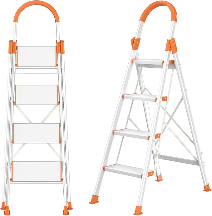 4 Step Aluminum Ladder, Lightweight and Anti-Slip Aluminum Step Ladder ...