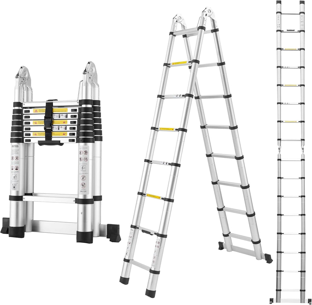 Retractable Rv Ladder A-Frame Aluminum Telescopic Extension Ladder with Non-Slip Feet, 16.5F ...