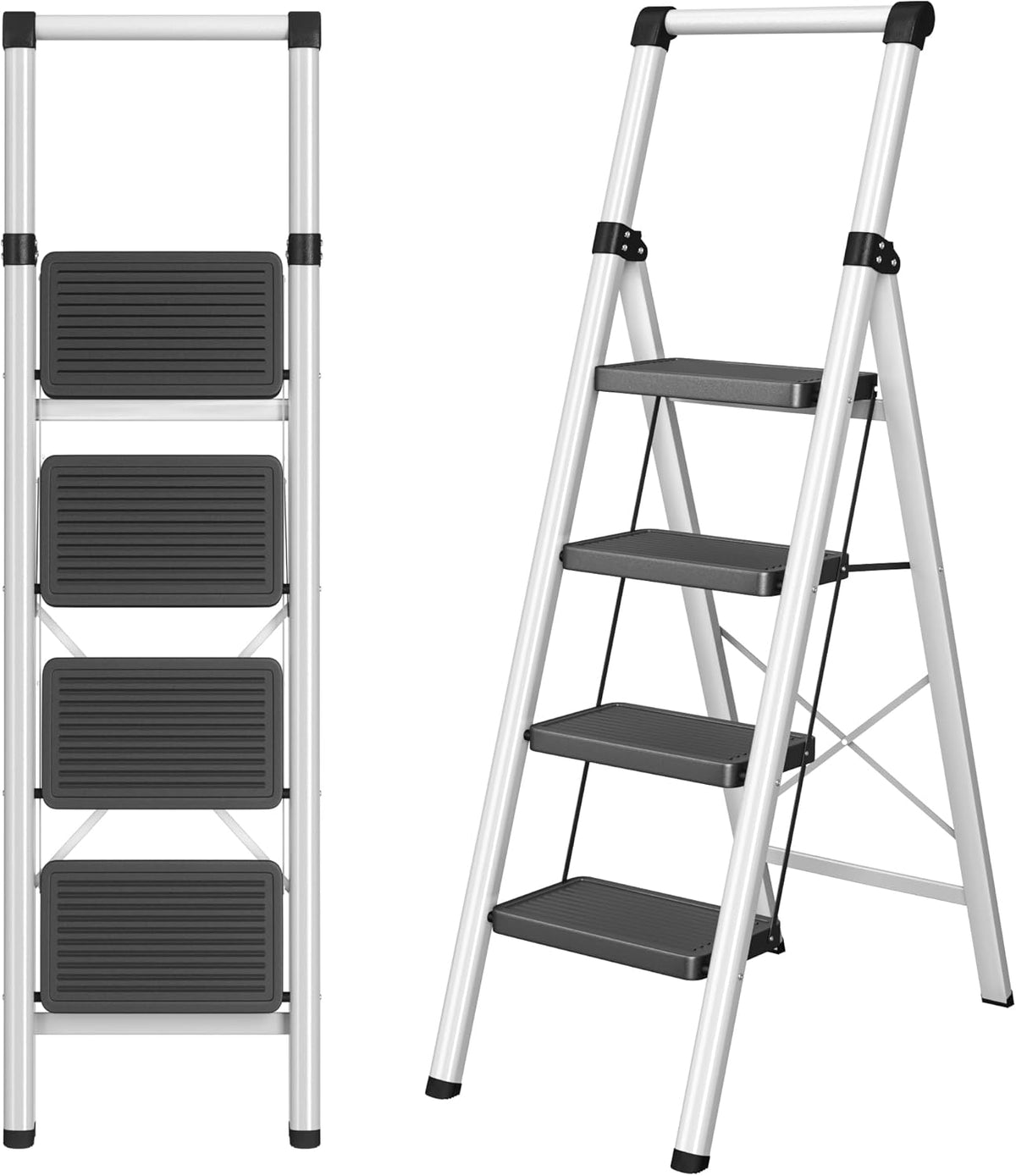 4 Step Ladder, DIAMONDFORGE Folding Step Stool with Wide Anti-Slip Ped ...