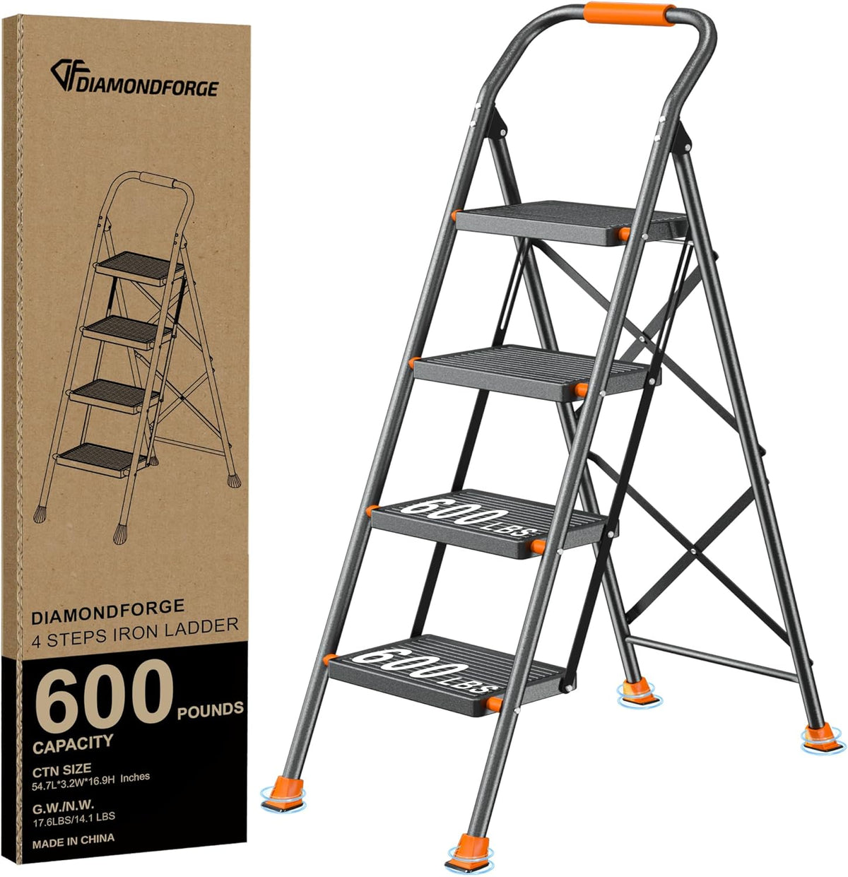 Step Ladder Foldable Folding Stool - for Home Adults Kitchen 4 Steppin ...